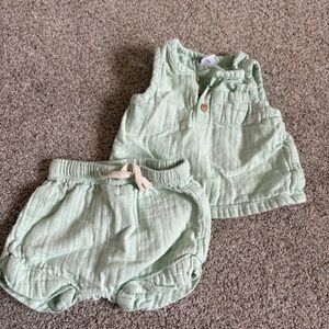 Old Navy baby 100% cotton matching tank top shorts outfit set 3-6m mint green